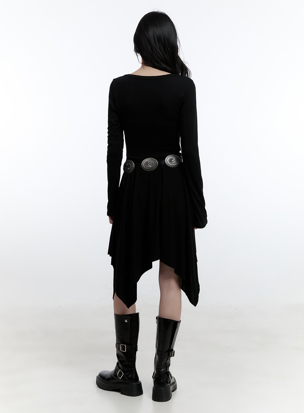 Flared Asymmetric Long Sleeve Midi Dress CJ522