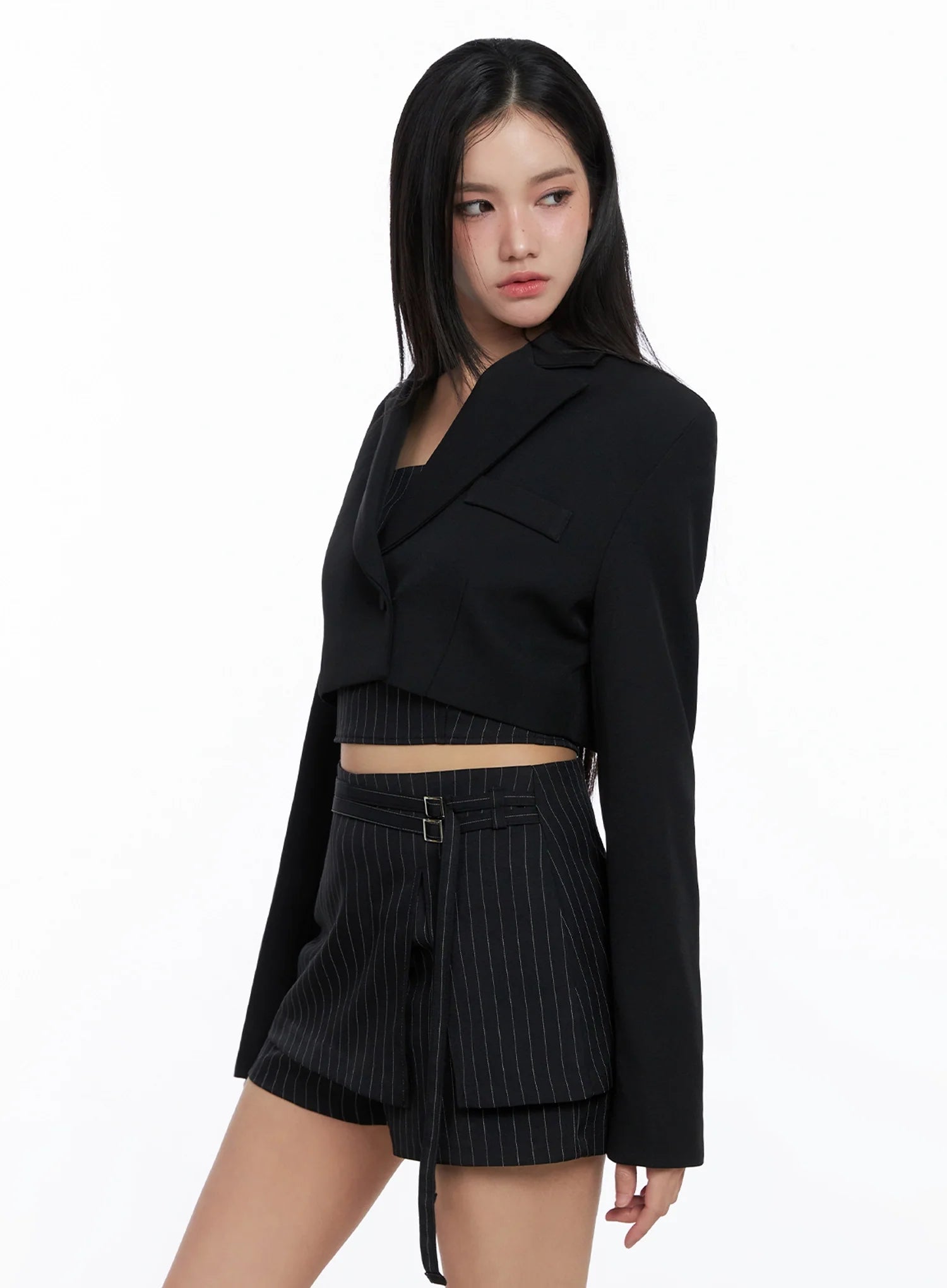 Modern Pinstripe Cropped Blazer IS525