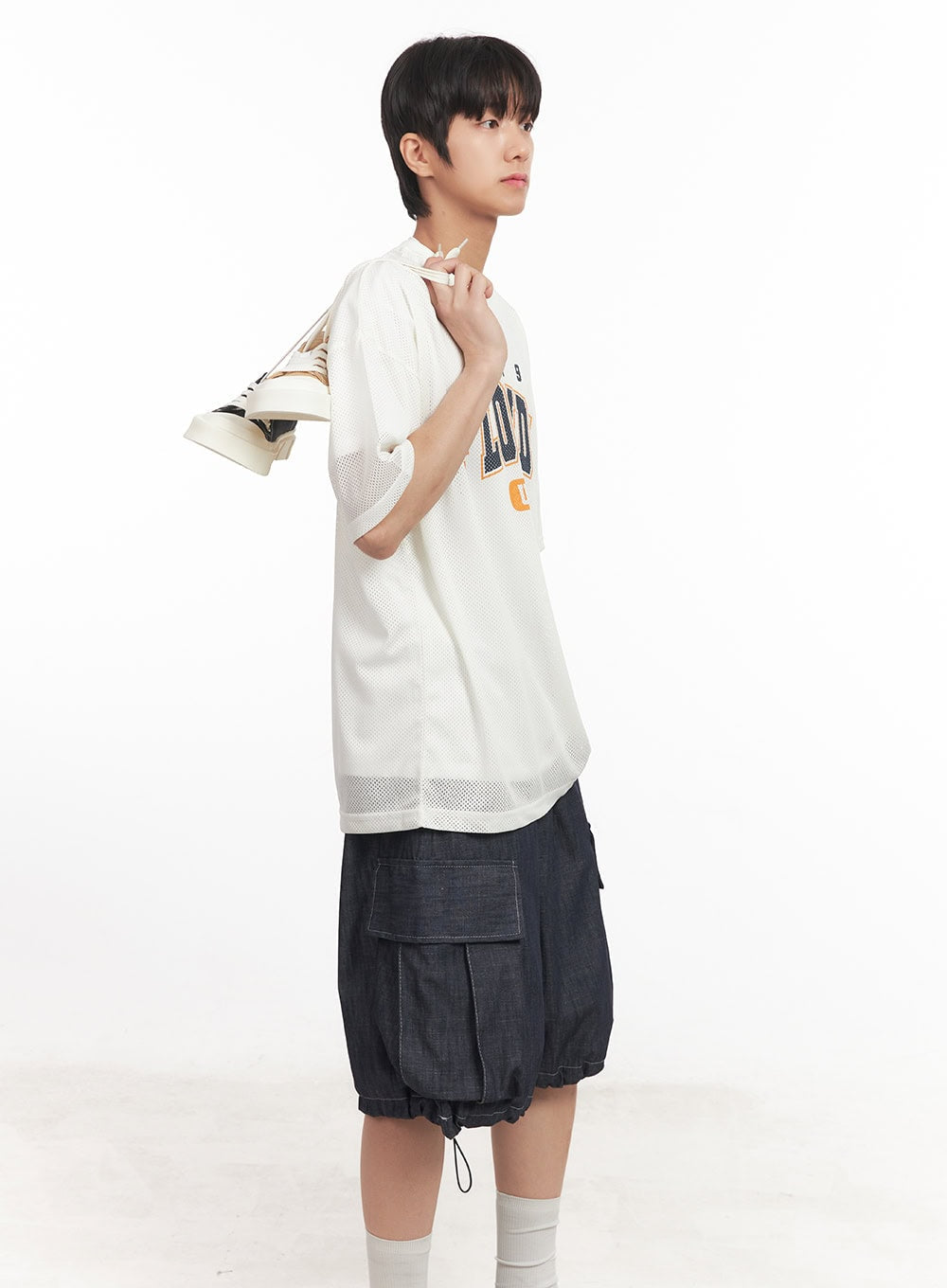 Men's Oversized Graphic Mesh T-Shirt IA510