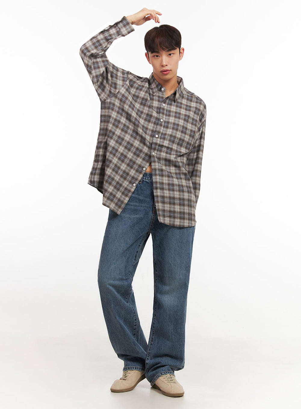 Men's Oversized Checkered Collar Shirt IF517