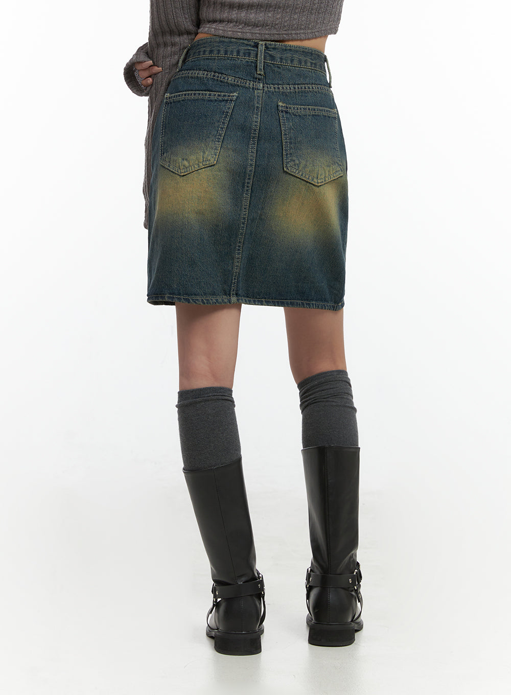 Washed Denim Cotton Midi Skirt CO415