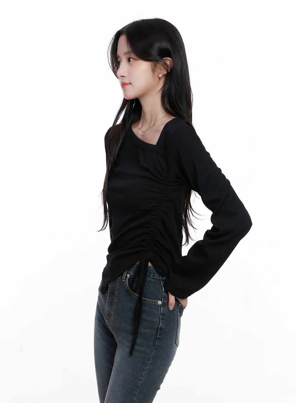 Asymmetrical Neck Ruched Top CS523