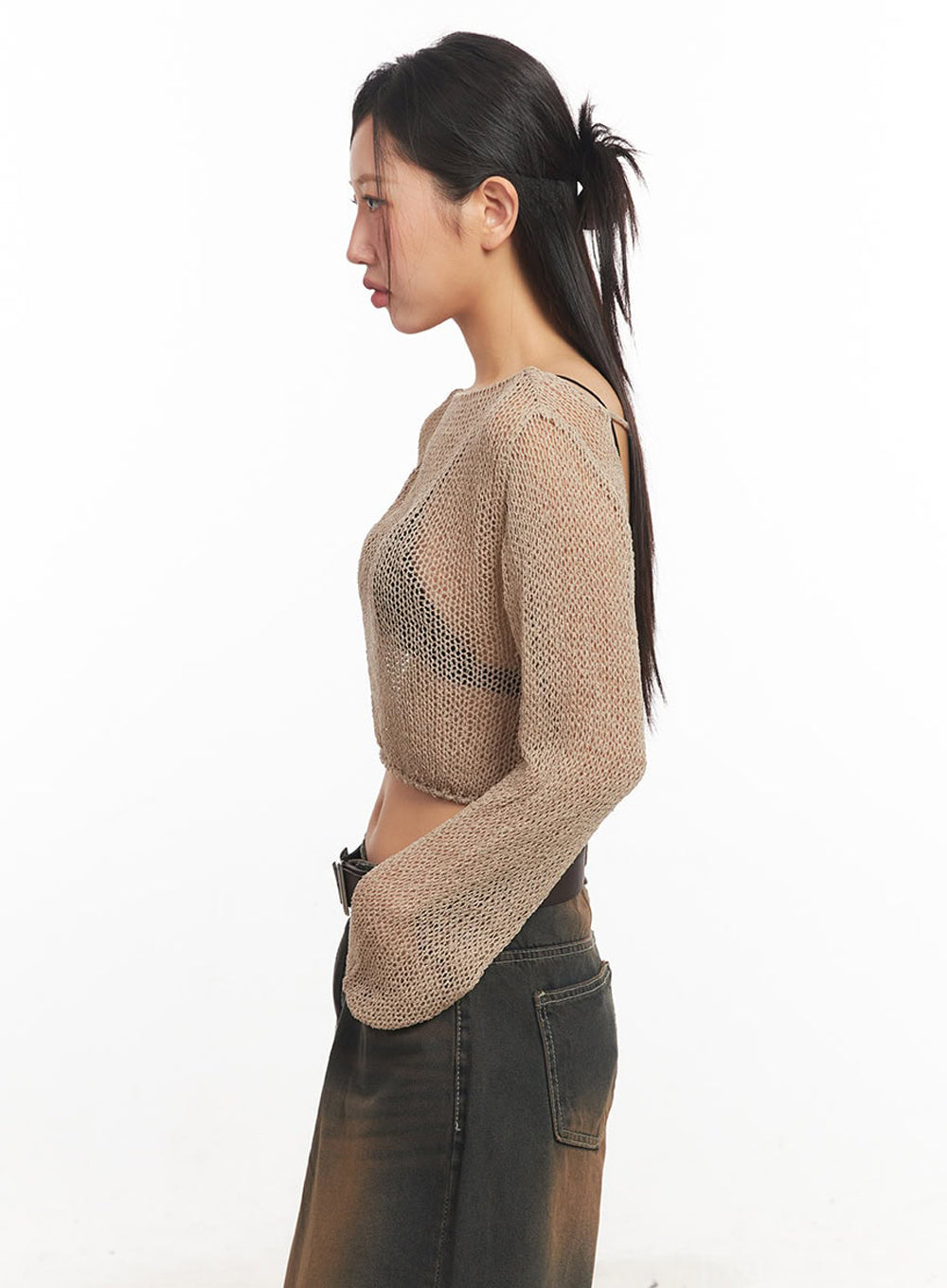 Mesh Back-Strap Knit Crop Top IA521
