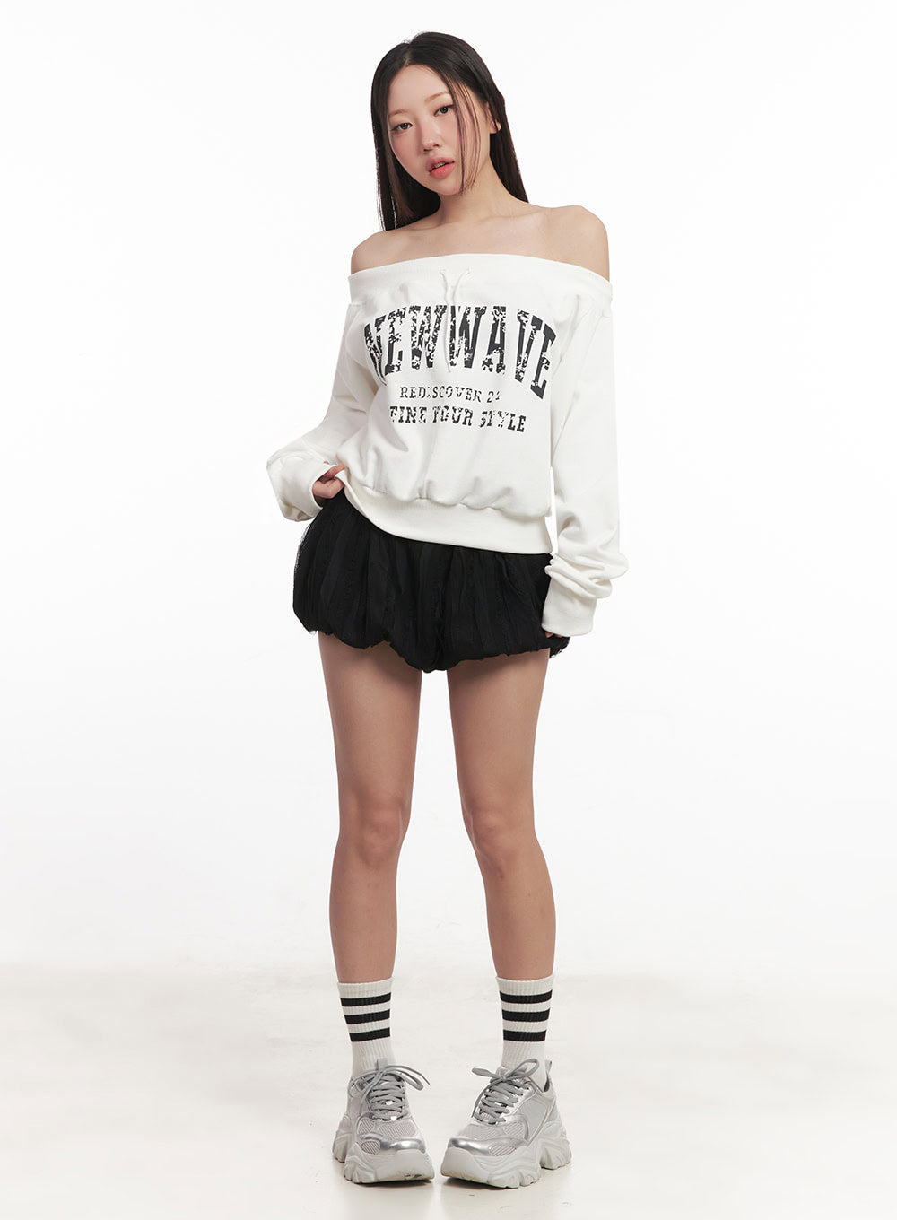 Faded Graphic Off-Shoulder String Sweatshirt IM528
