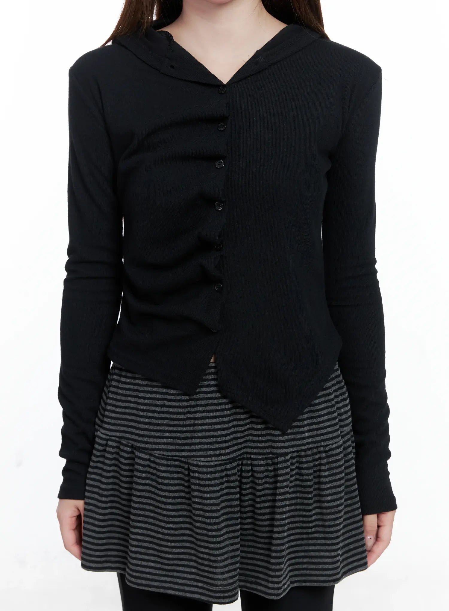 Twisted Button-Up Hooded Cardigan CS501