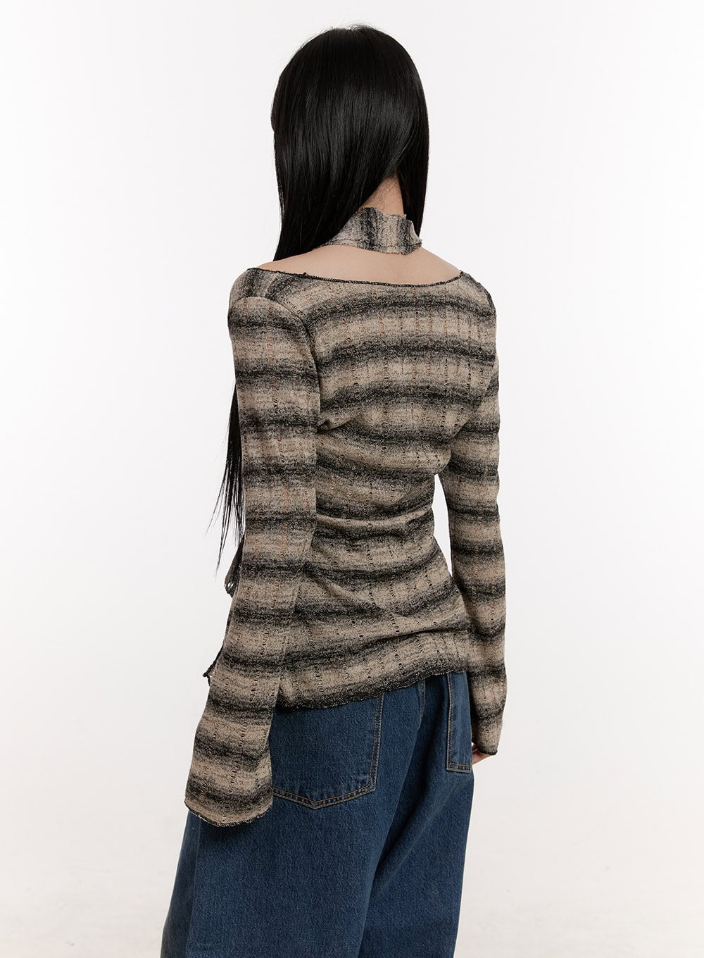 Distressed Striped Sweater with Scarf CJ531
