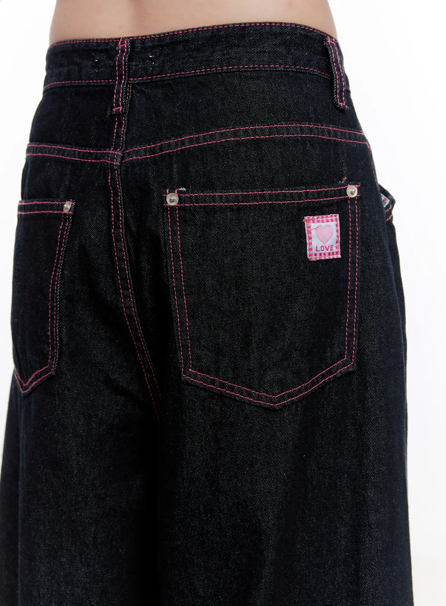 Reign Pink Stitch Denim Baggy Jeans CO501