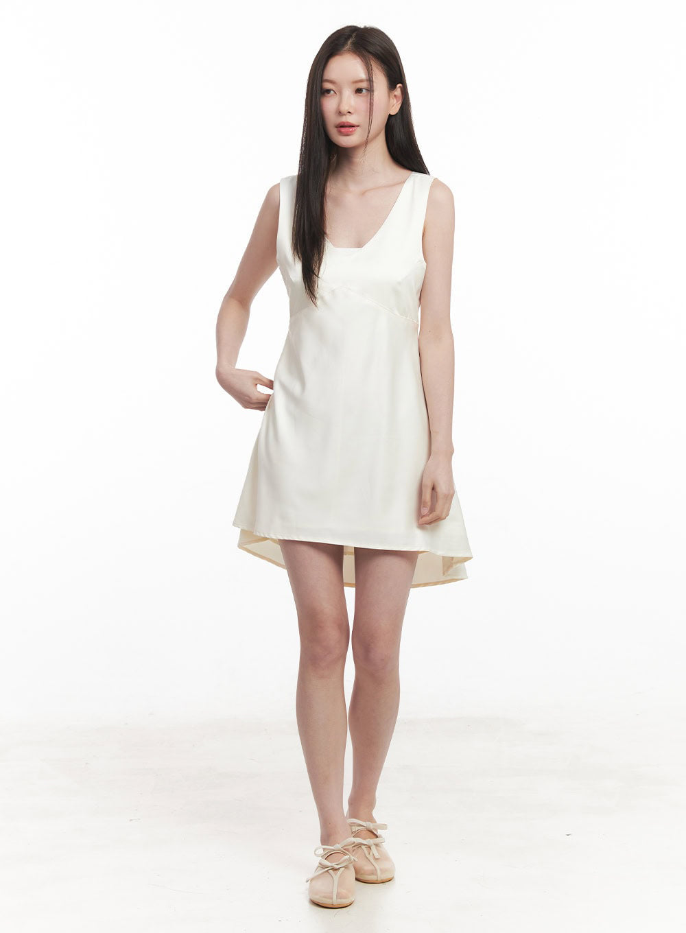 Satin V-Neck Sleeveless Mini Dress IY513