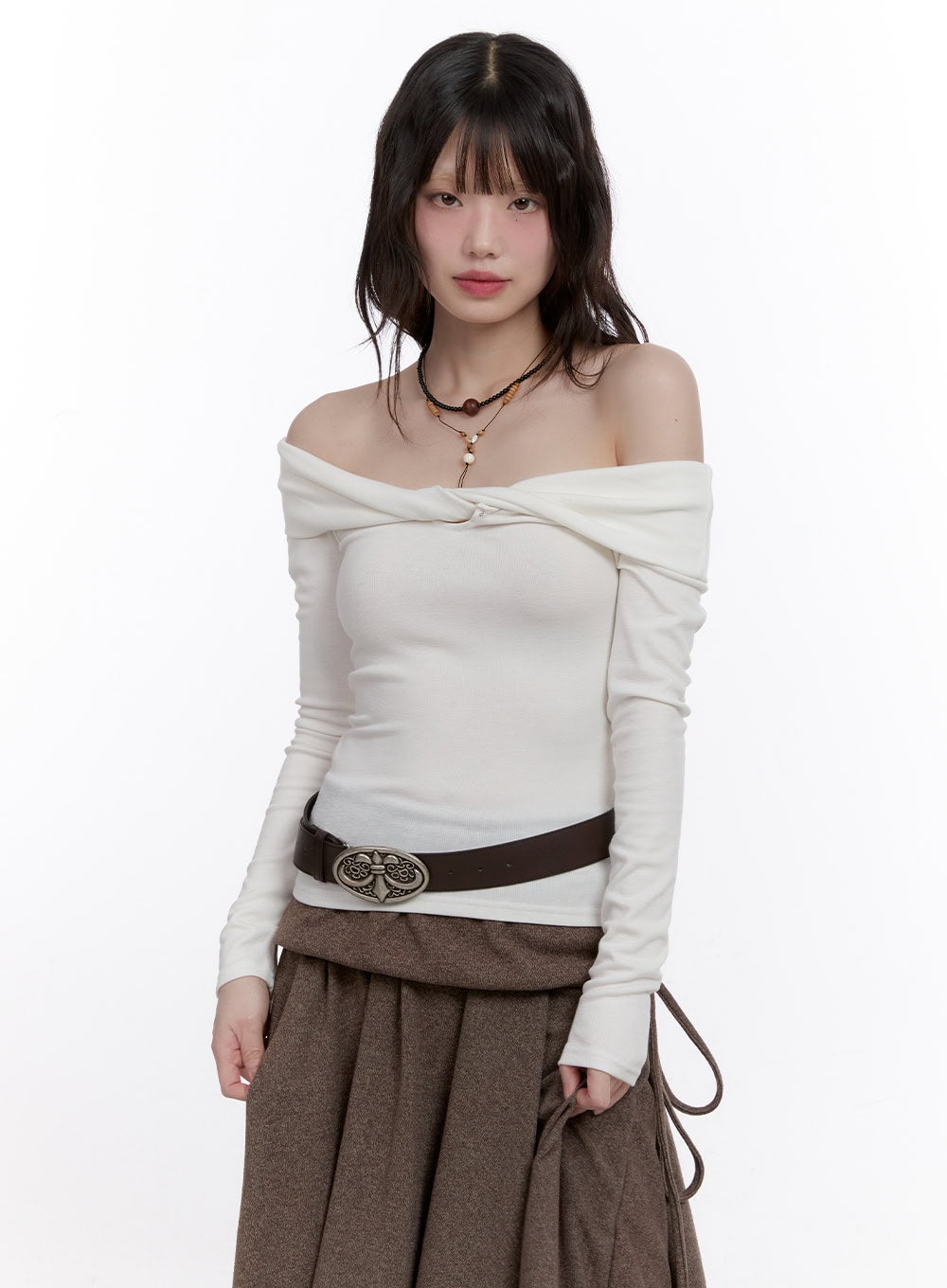 Off-Shoulder Twist Long-Sleeve Top CF511