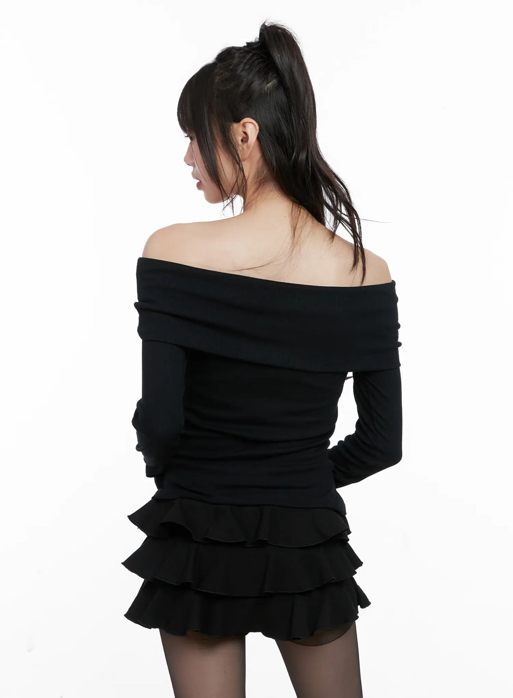 Ribbed Off-Shoulder Long Sleeve Top CG518