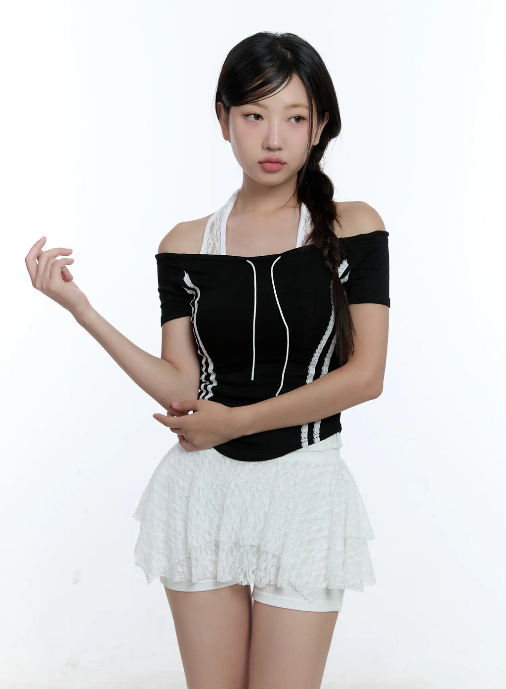 String Detail Off-Shoulder Crop Top CU527