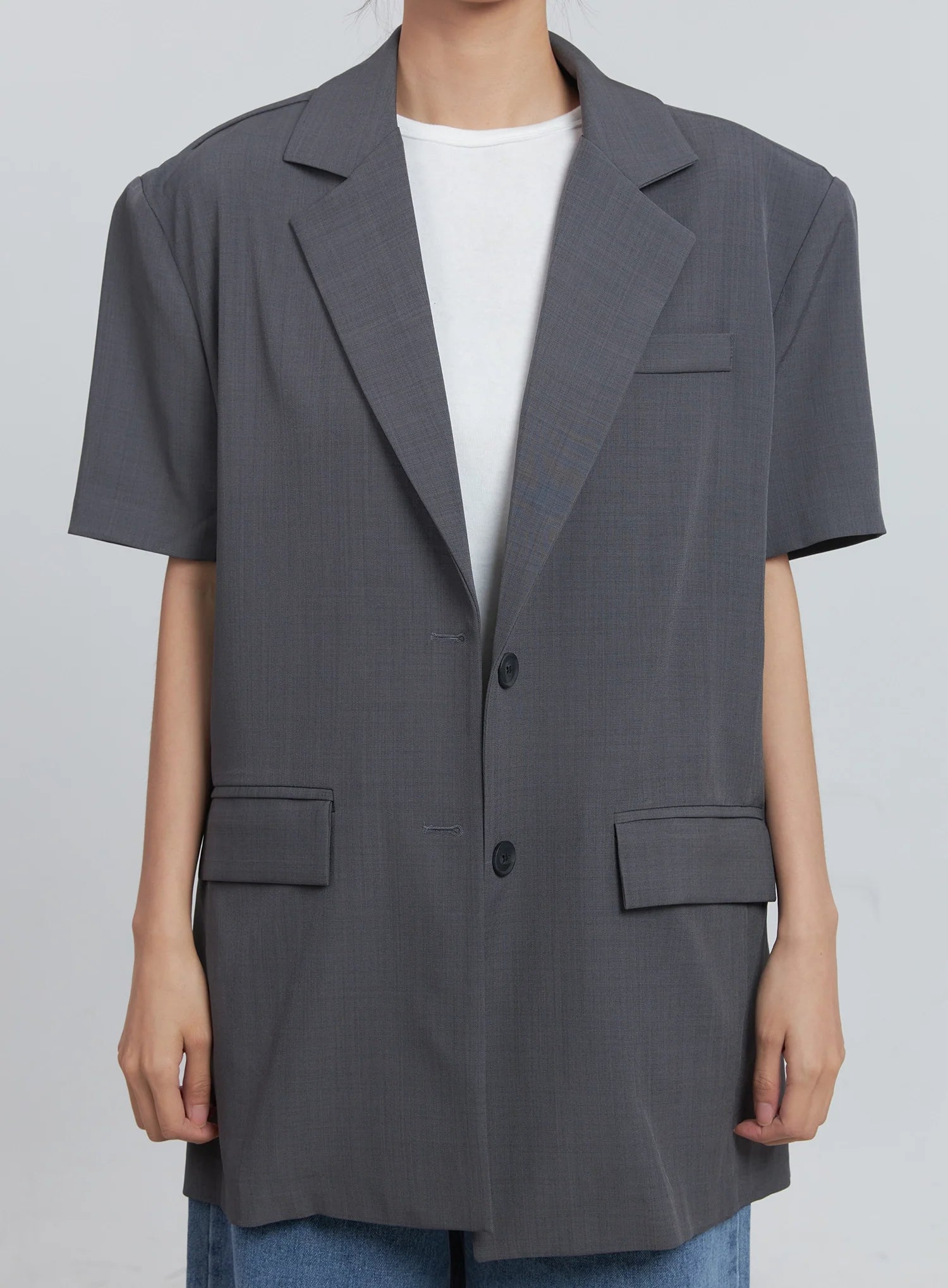 Basic Short-Sleeve Blazer (Dark Gray) IU512