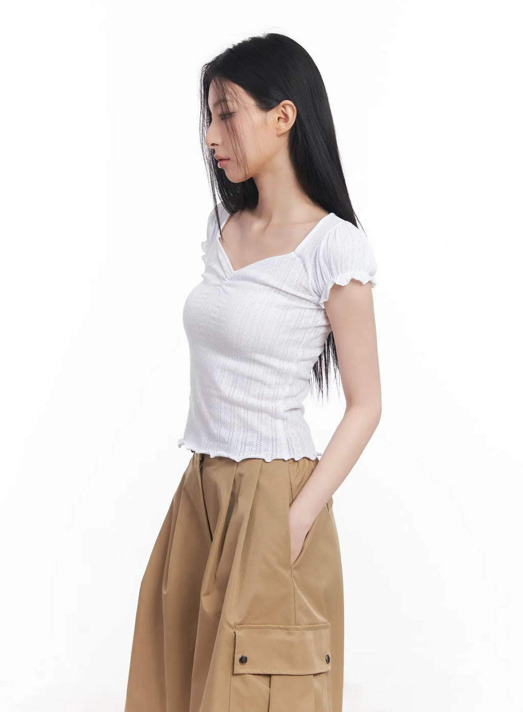 Frill V-Neck Crop Tee CU510