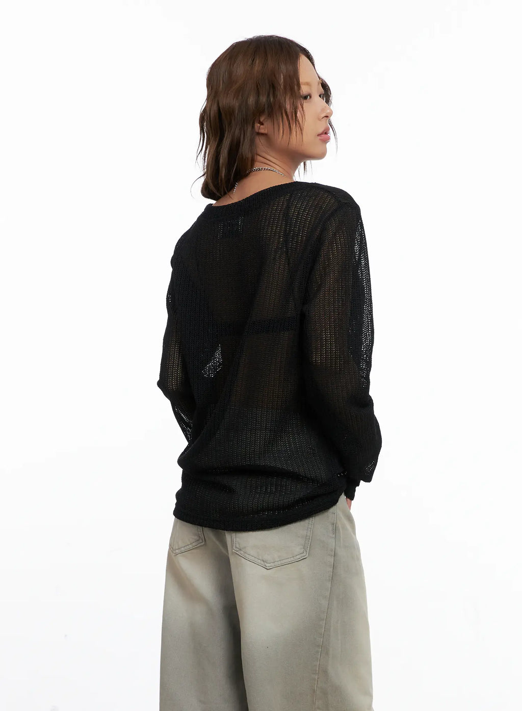 Studded Mesh Knit Long Sleeve Sweater CS522