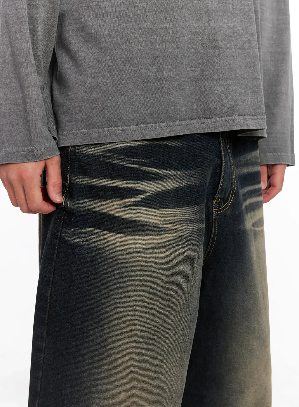 Men's Vintage Washed Wide-Leg Jeans IS509