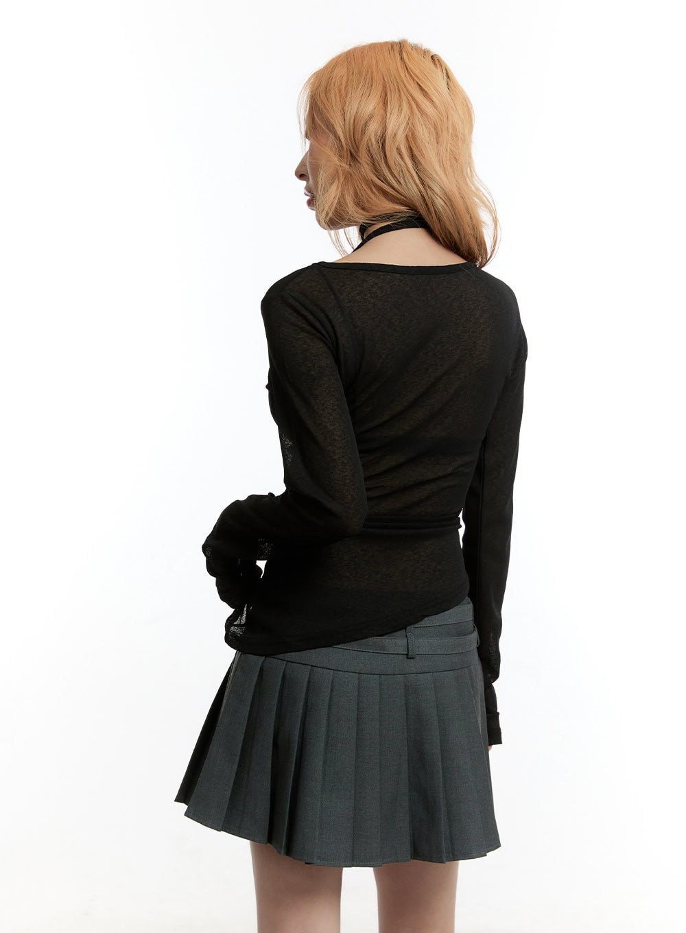 Sheer Wrap V-Neck Long-Sleeve Top CY501