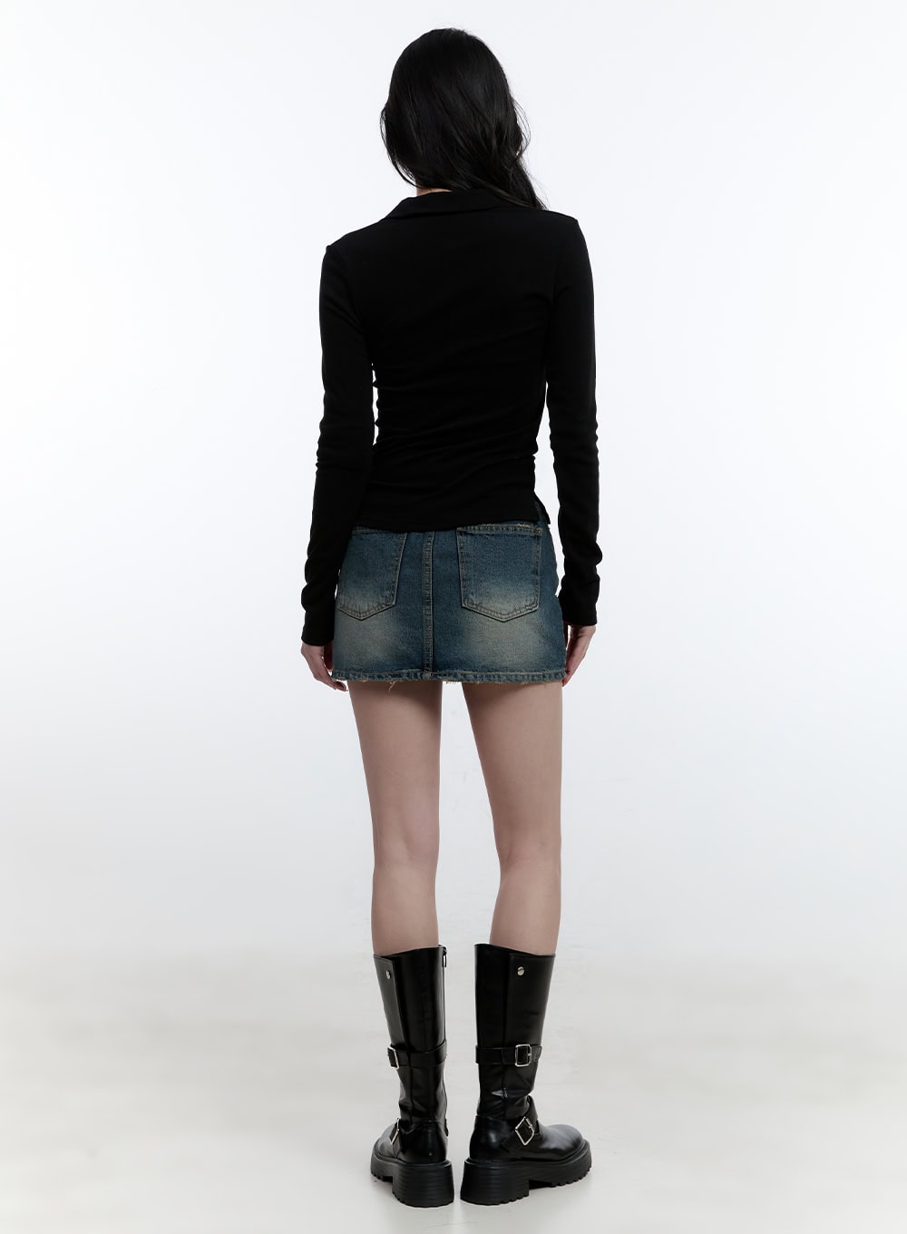 Distressed Hem Denim Mini Skirt CJ521