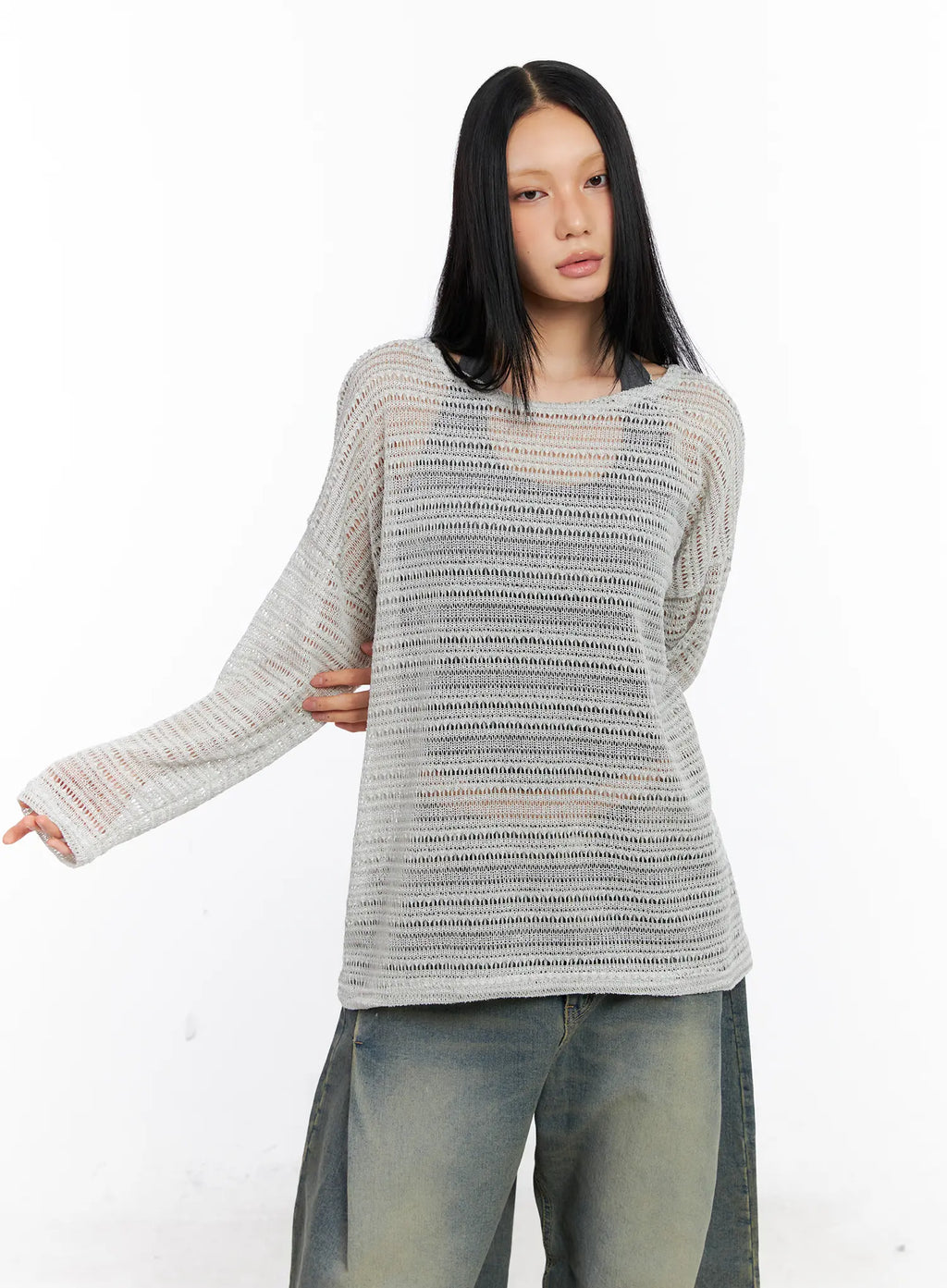 Sheer Knit Long-Sleeve Tee CL530