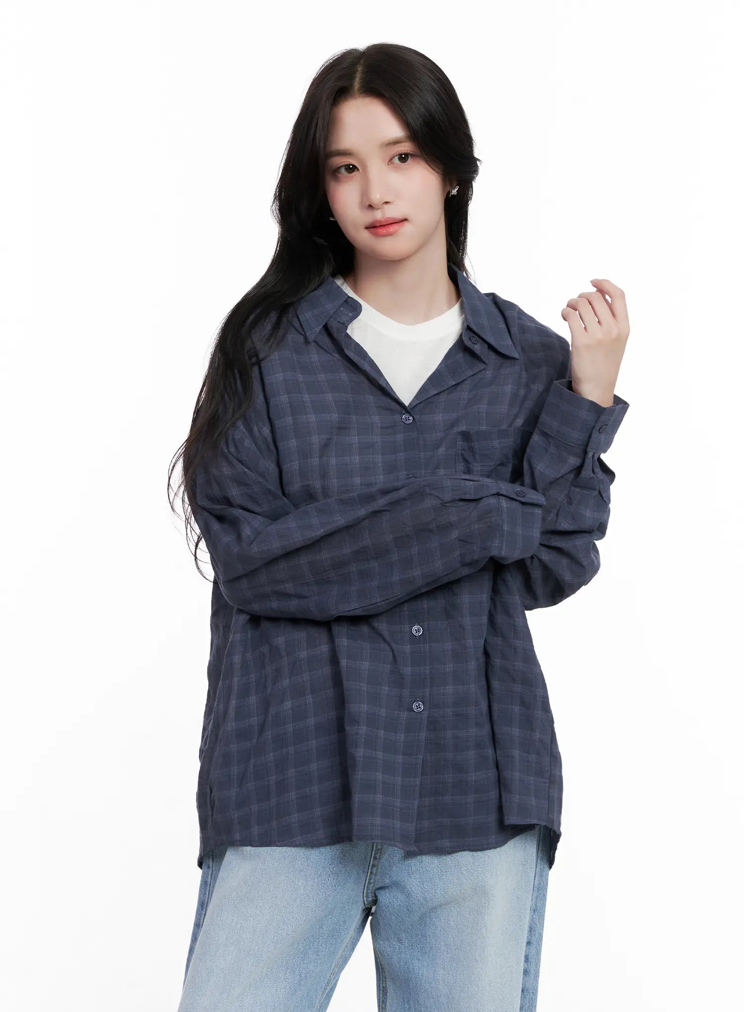 Oversized Plaid Button-Down Shirt CL515