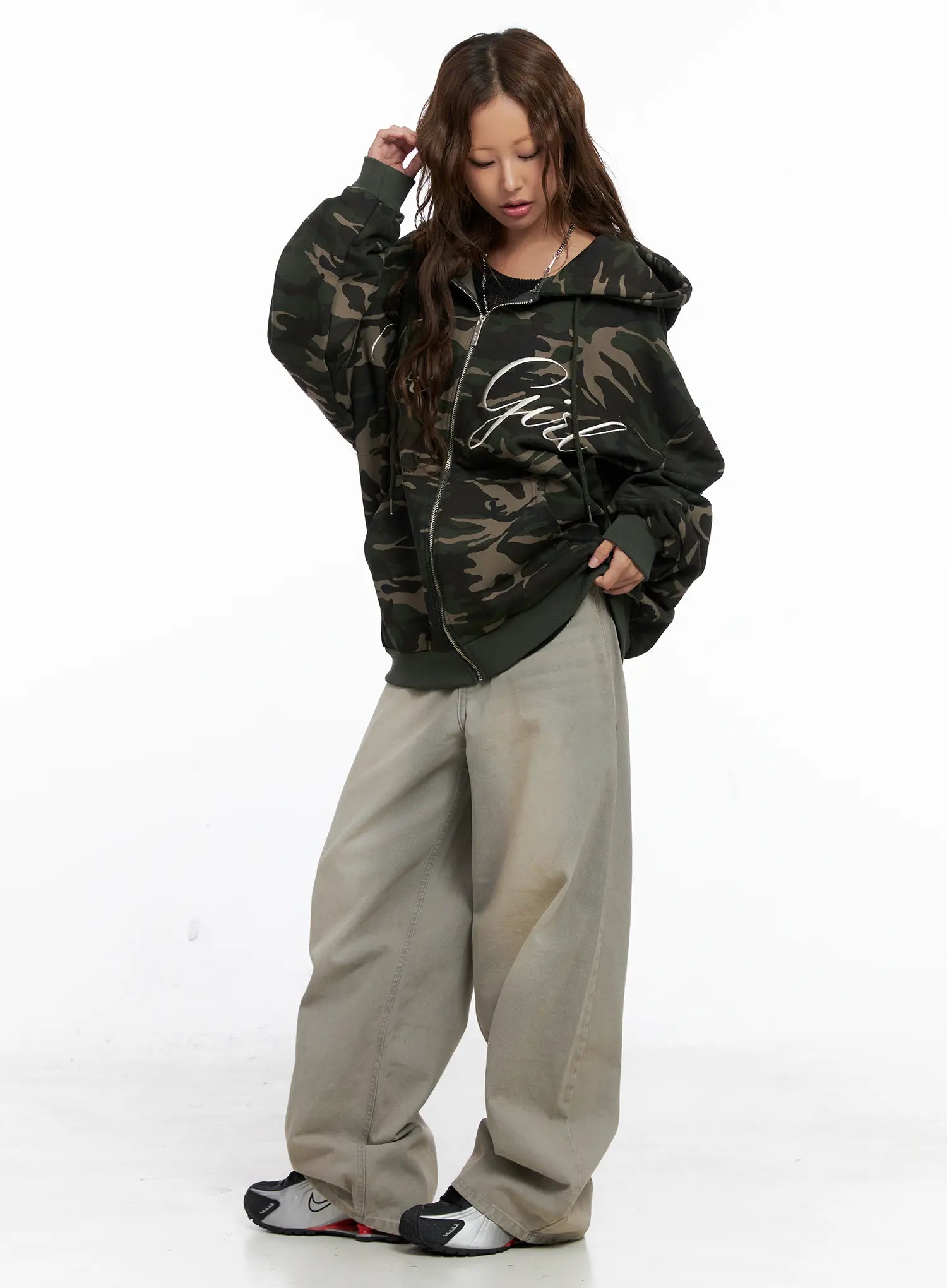 Oversized Camo Lettered Hoodie CS522