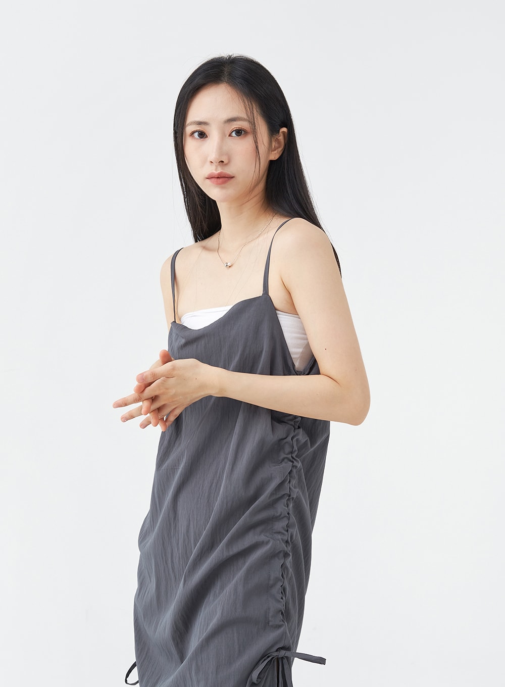 Side Shirring Sleeveless Strap Maxi Dress OG12