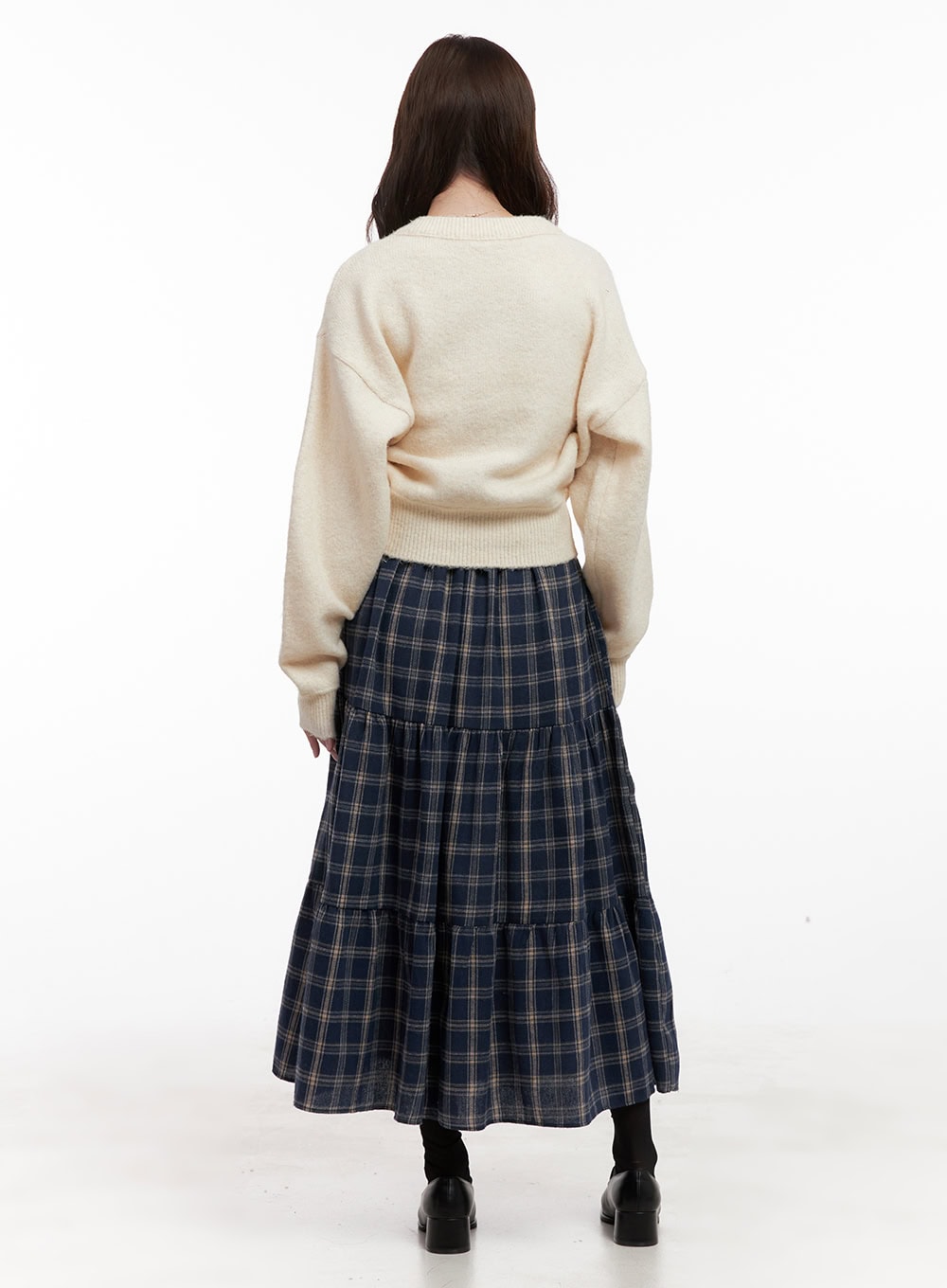 Checkered Ruffle Maxi Skirt OD403