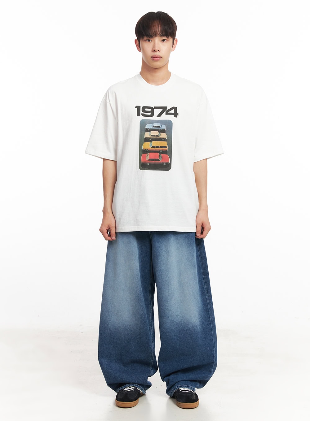 Men's Washed Balloon-Fit Jeans (Blue) IA521