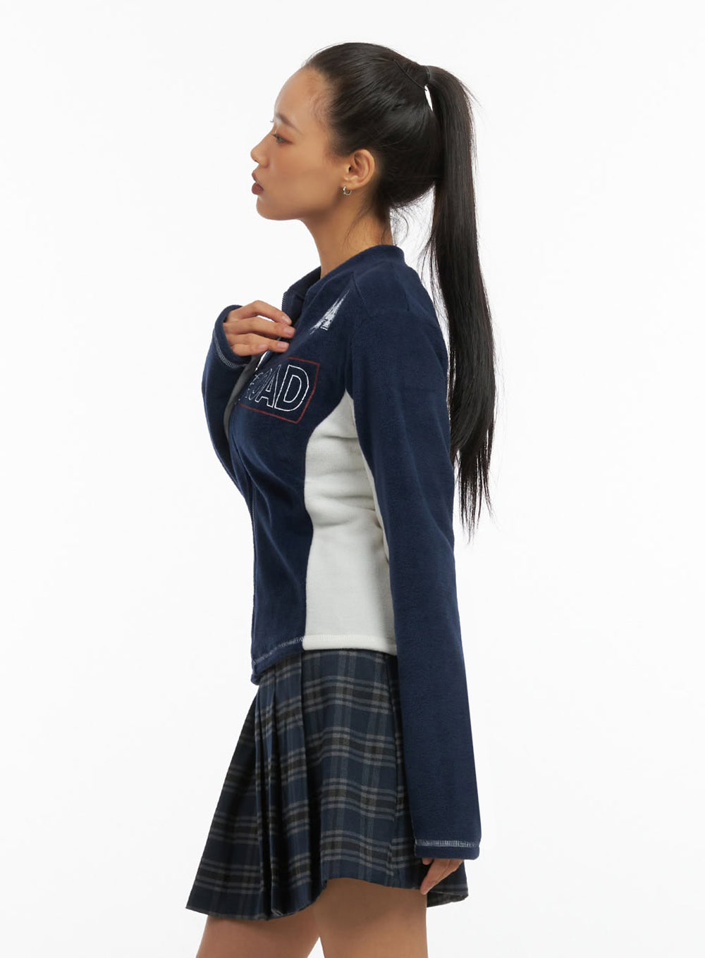 Dark Blue Polyester Slim Fit Hoodie IO409