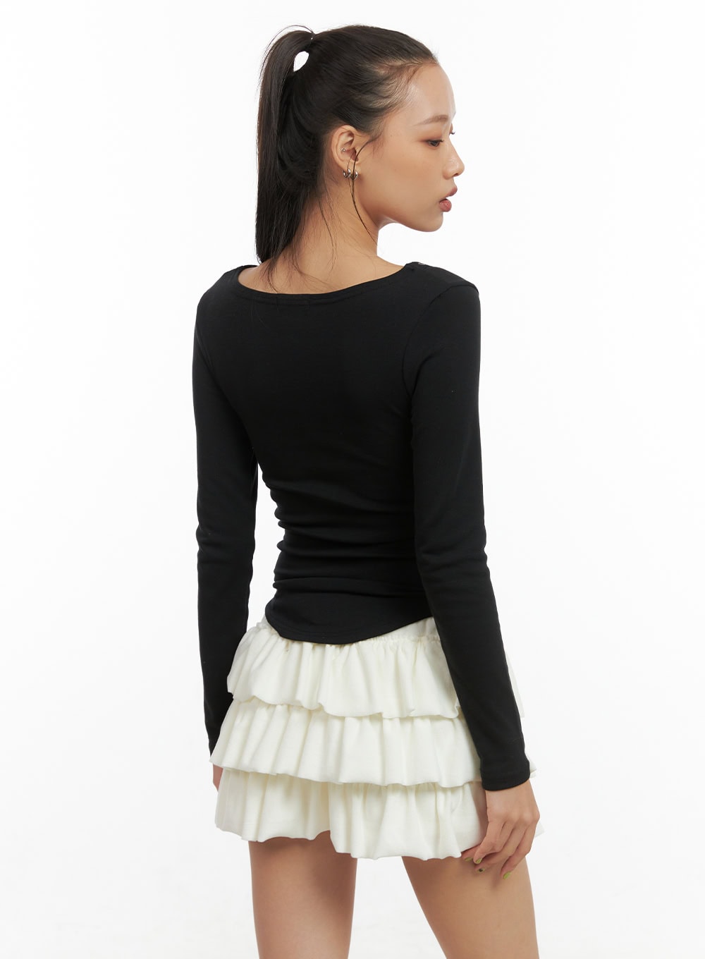 Buttoned V-Neck Slim Tee CO424