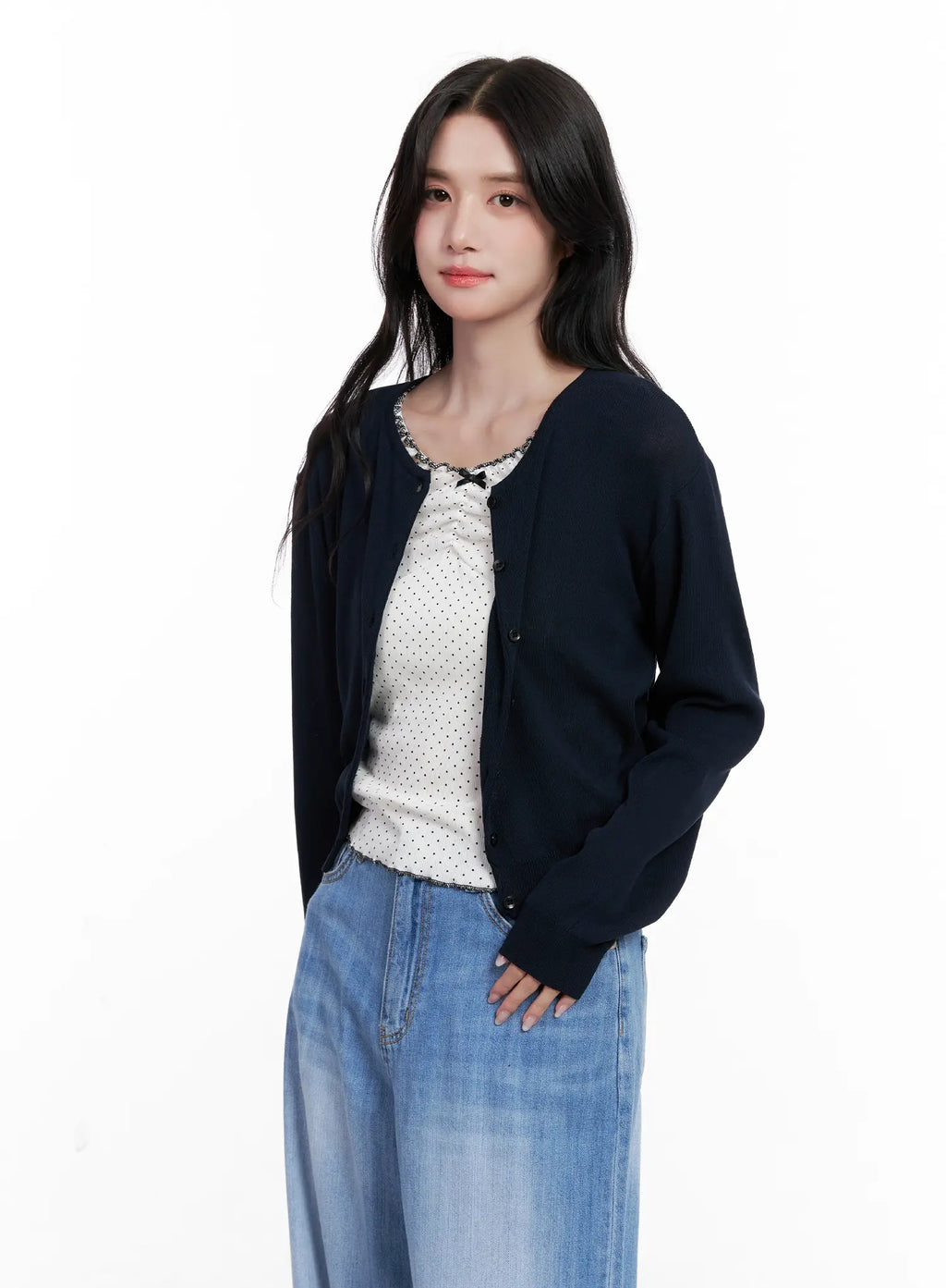 Round-Neck Mesh Knit Cardigan CL516