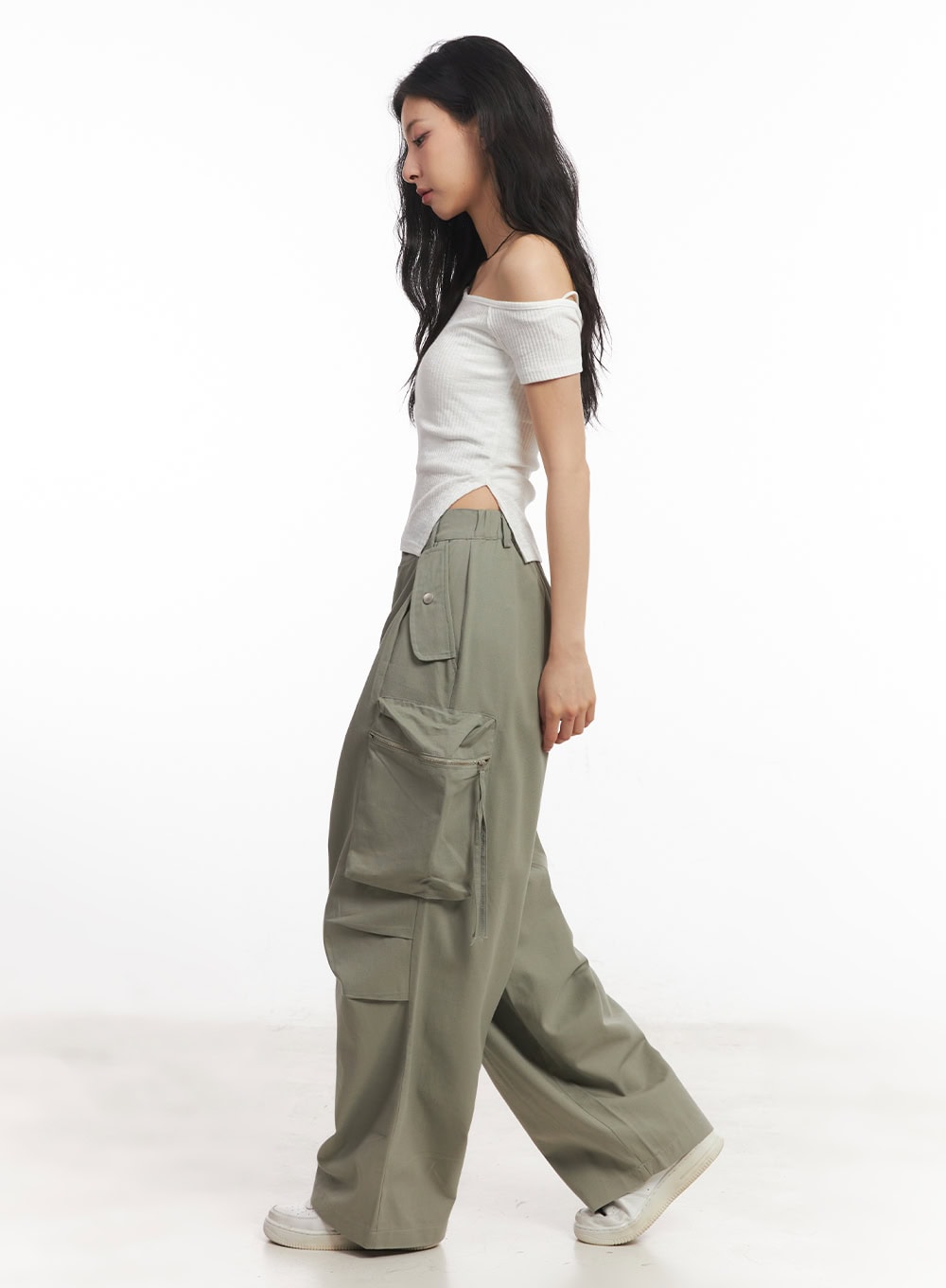 Pintuck Cotton Cargo Baggy Pants CA504