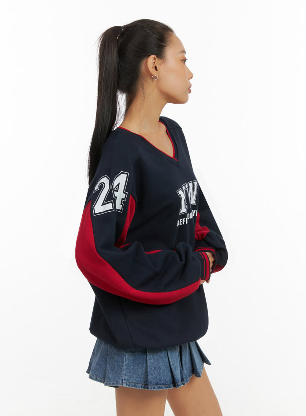 Dark Blue V-Neck Jersey Sweatshirt IO409