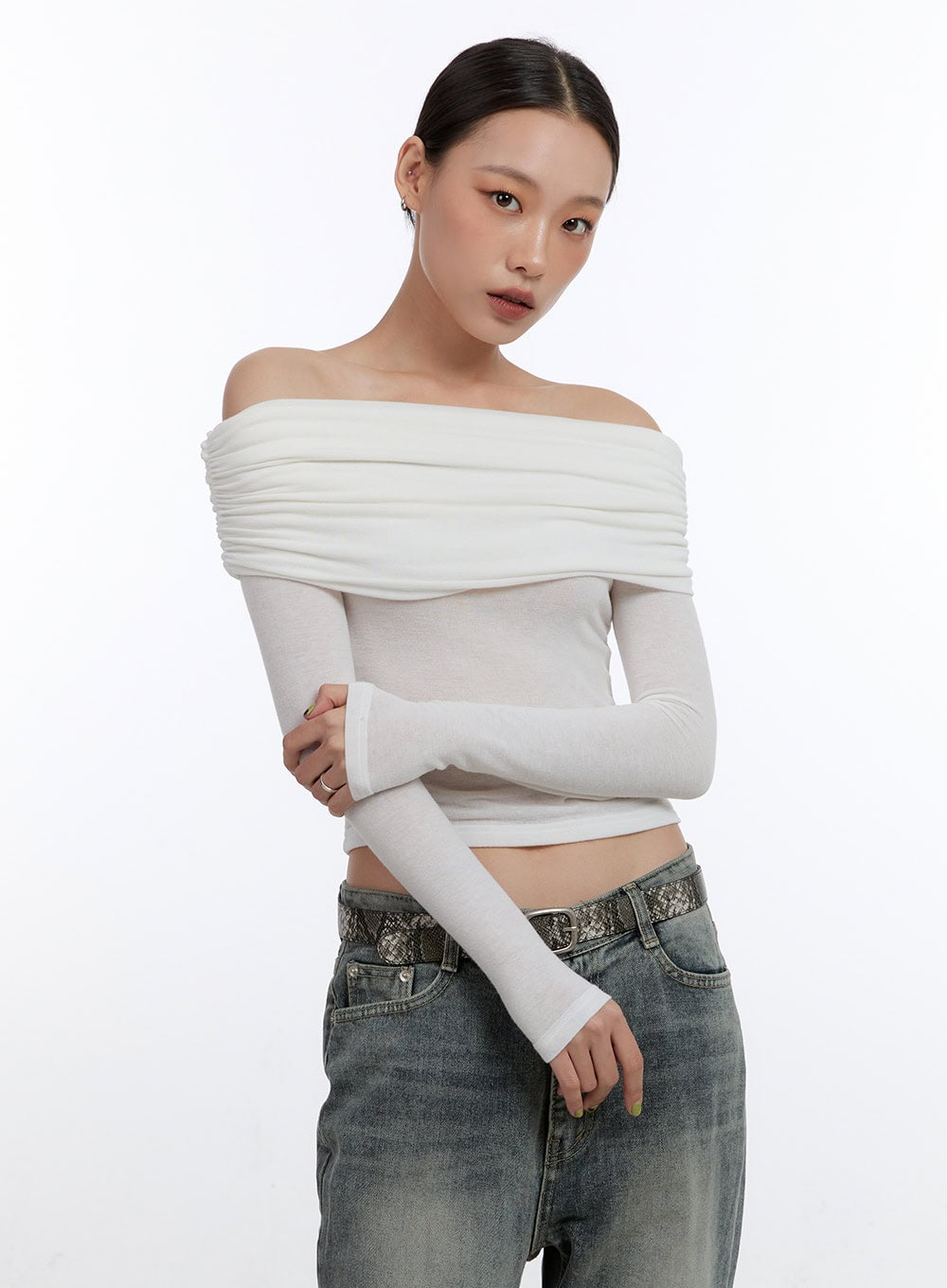 Elegant Shirred Off-Shoulder Top CN401