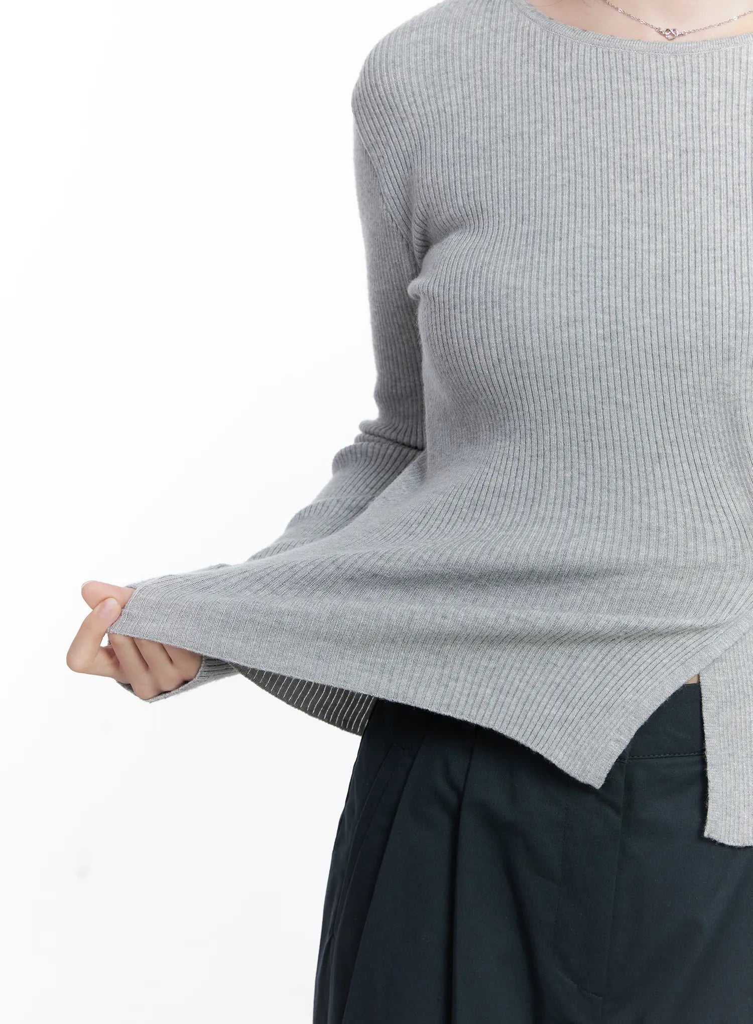 Two-Way Button Side-Slit Knit Top CG521