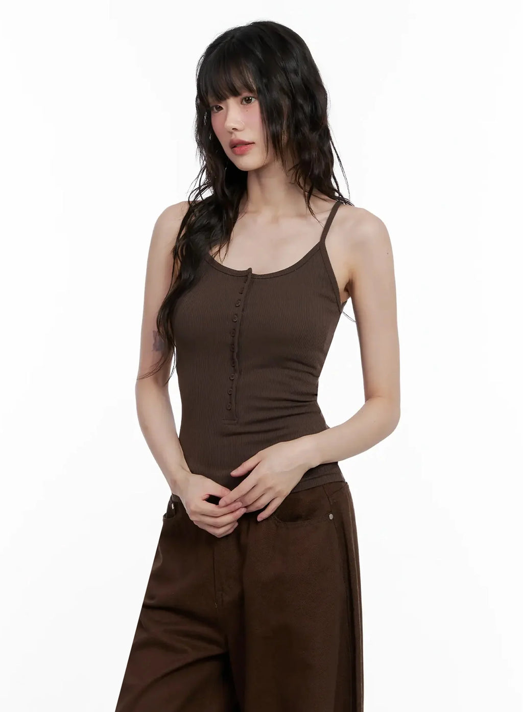 Ribbed Button Front Tank Top IL531