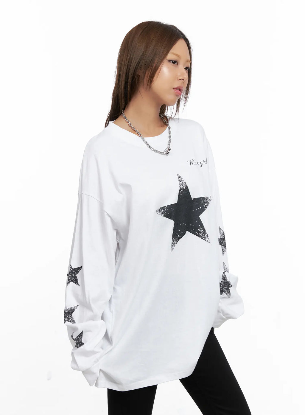 Oversized Graphic Star Long Sleeve Top CS522