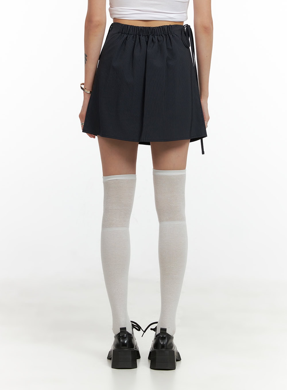 Ribboned Stripe Unbalanced Mini Skirt CL405