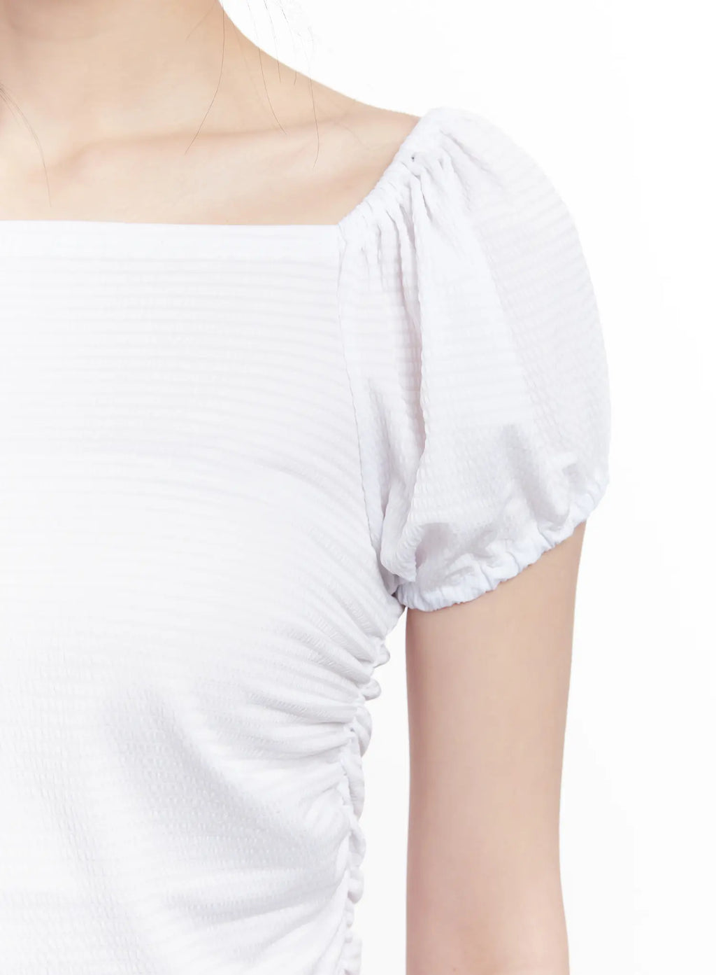 Shirred Puff-Sleeve Crop Top CU511