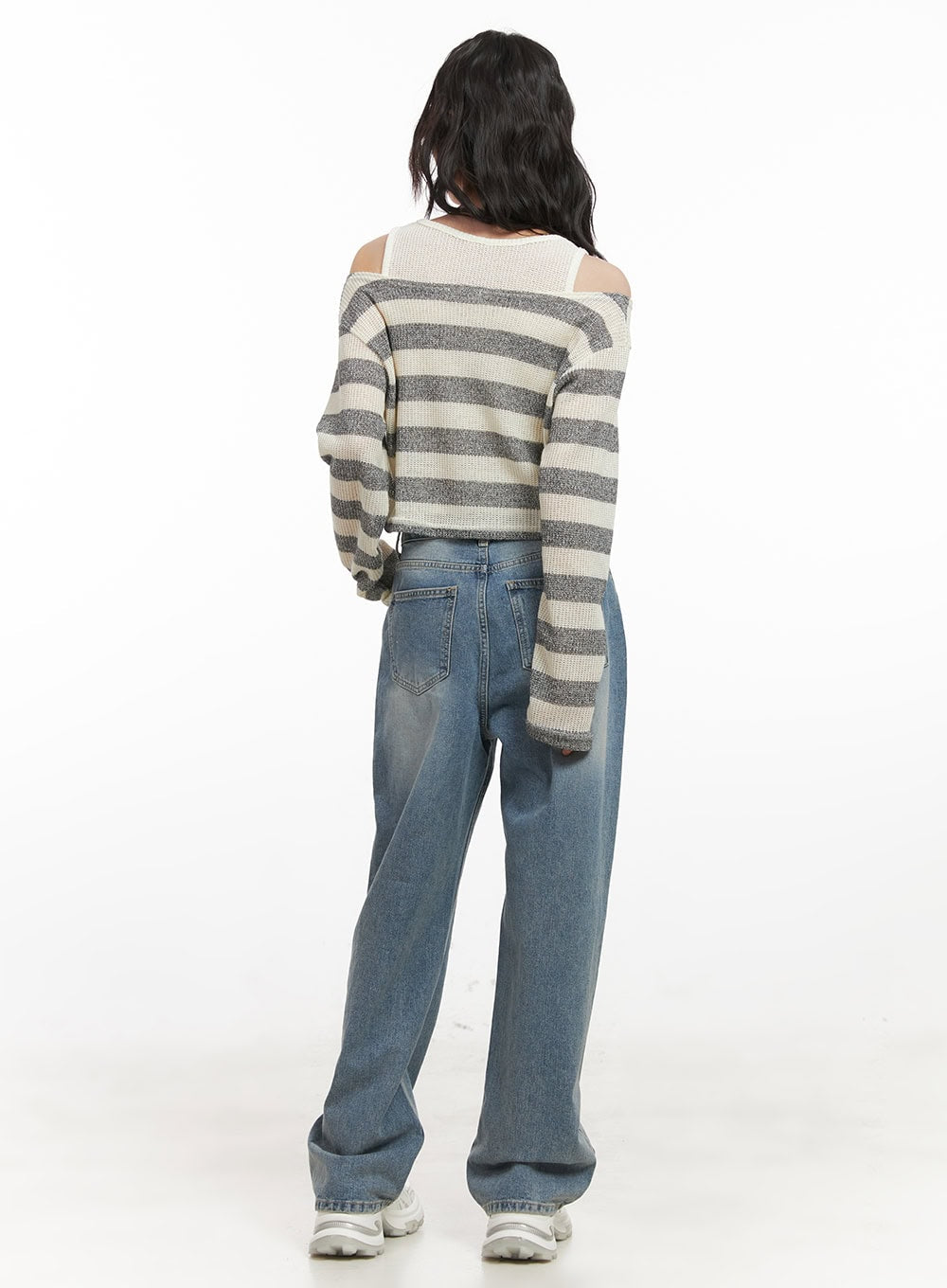 Striped Off-Shoulder Crop Sweater with Tank Top CJ523