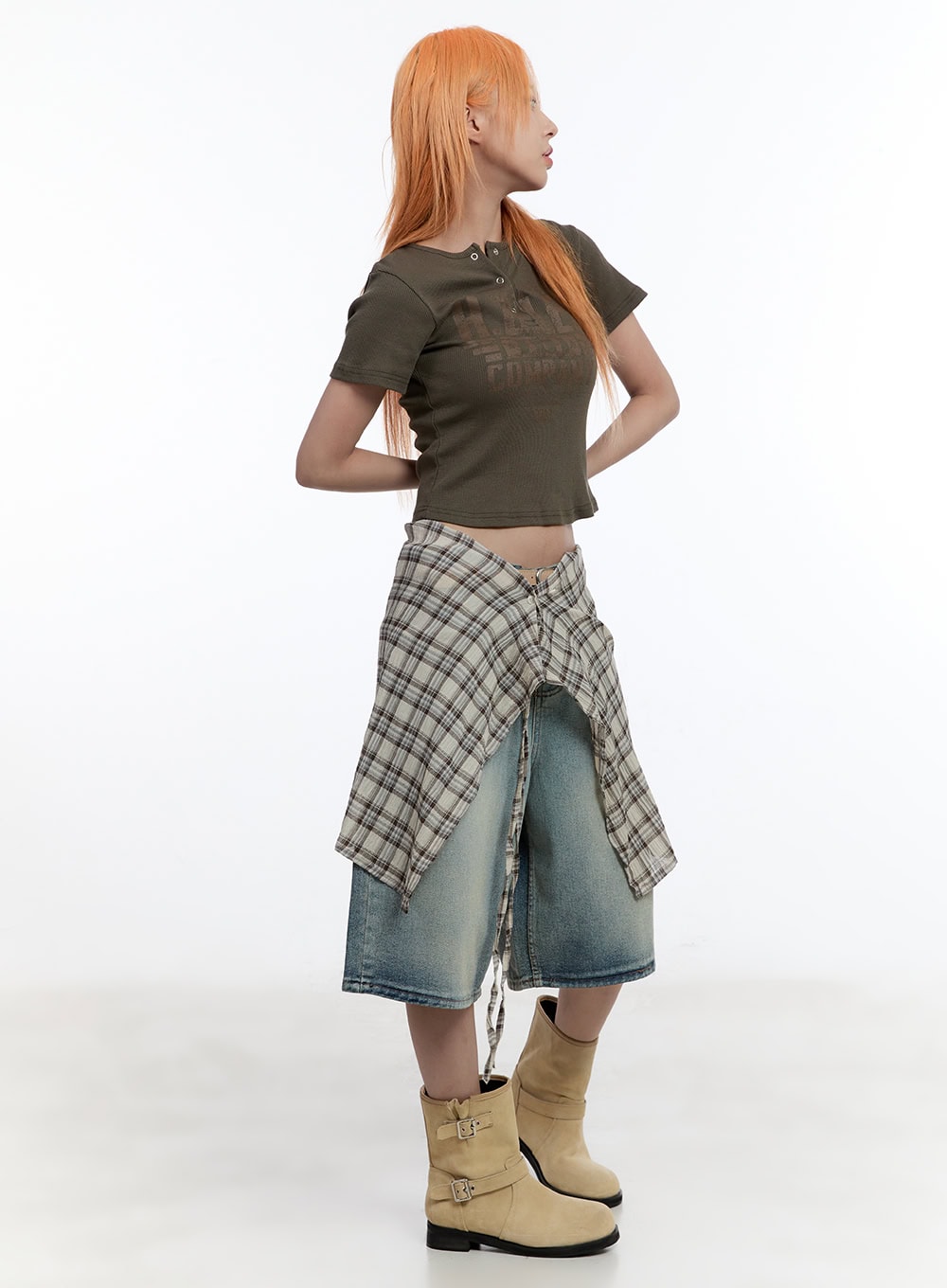 Checkered Wrap Midi Skirt CY530