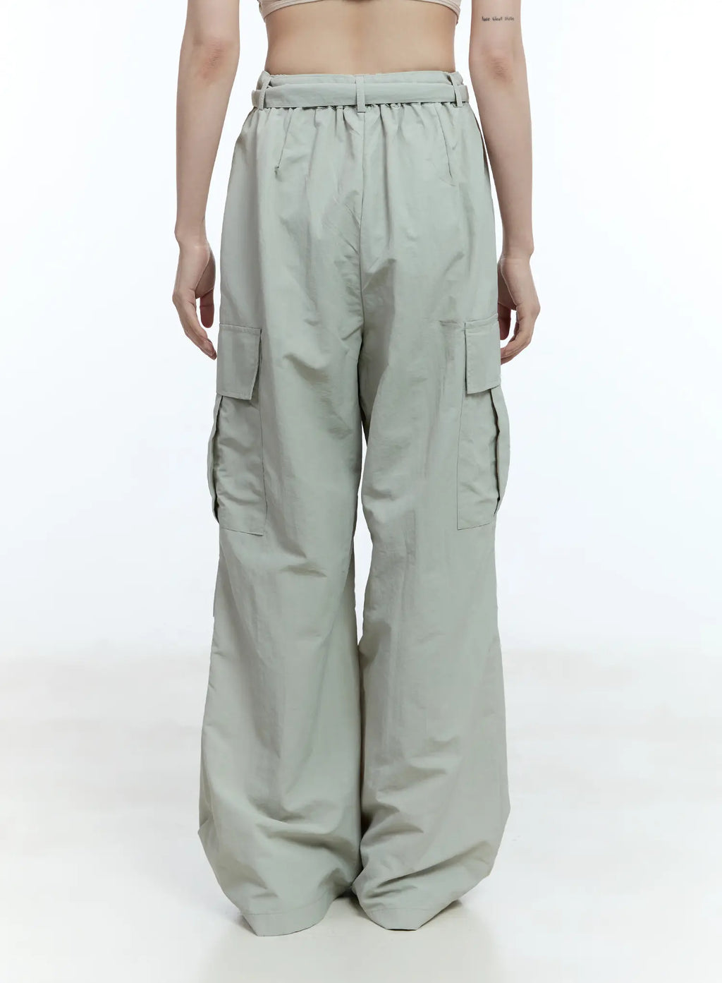 Pintuck Nylon Wide-Leg Cargo Pants CY514