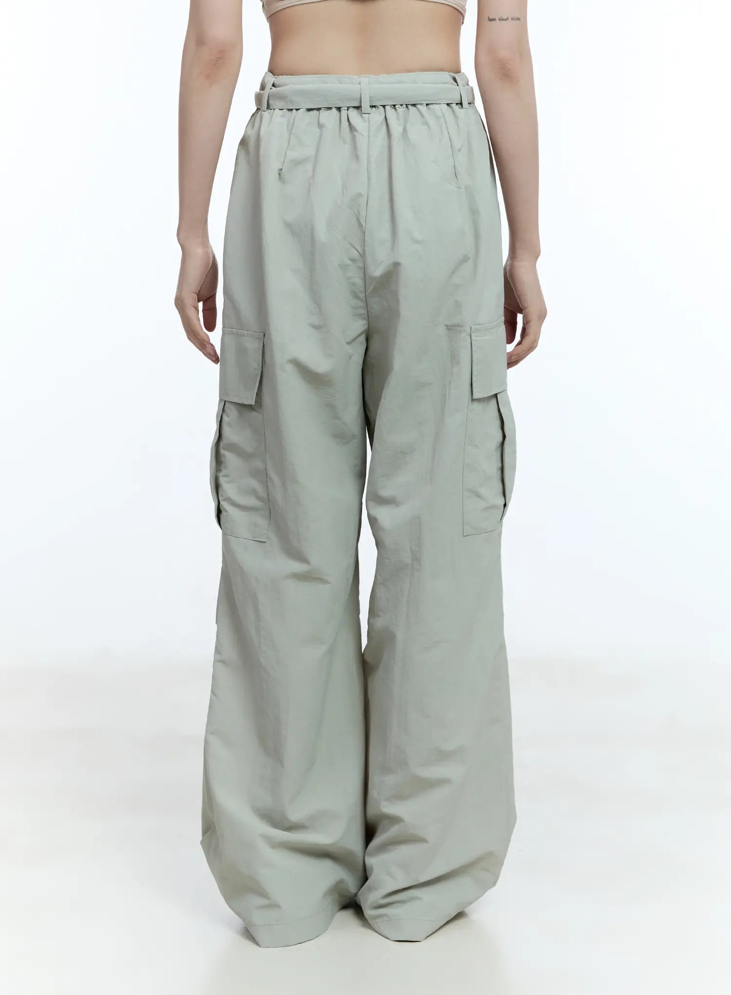Pintuck Nylon Wide-Leg Cargo Pants CY514