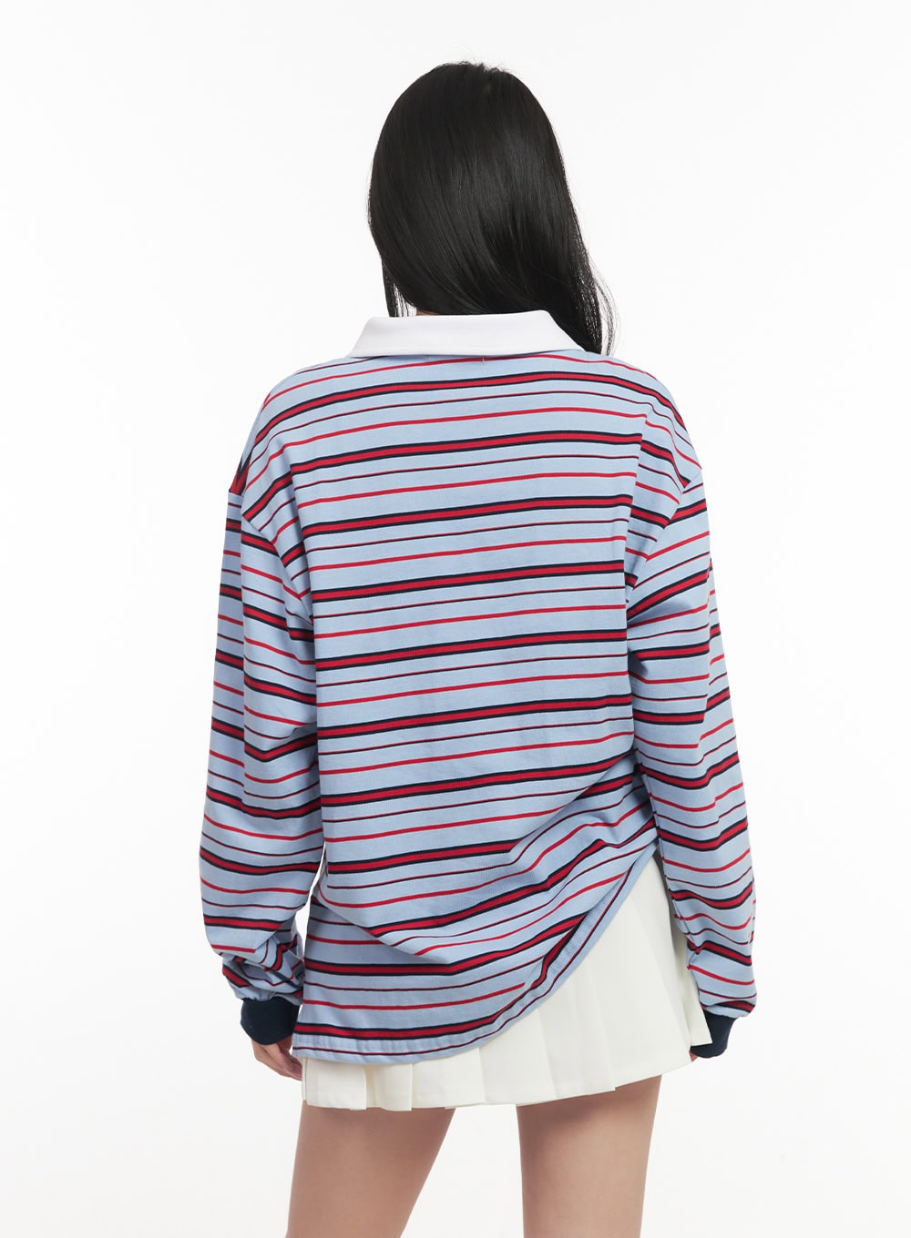 Oversized Striped Long Sleeve Polo Shirt CF514