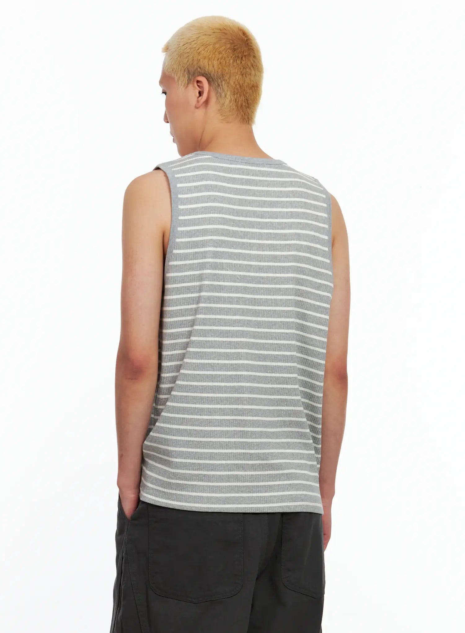 Men's Striped Henley Tank Top IL511