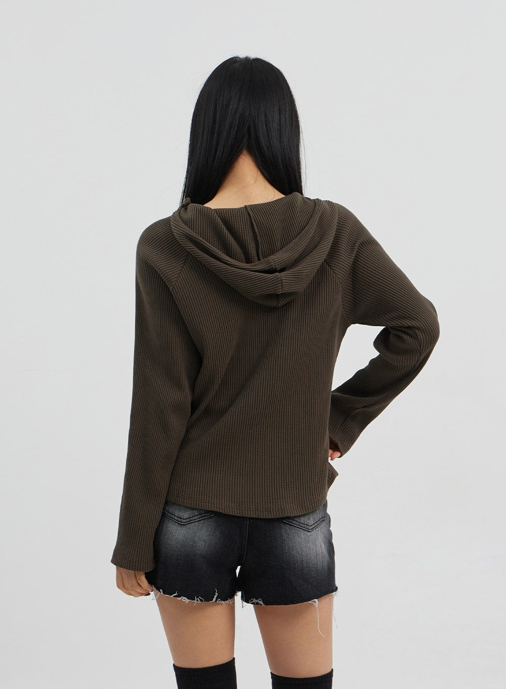 Side Button Detail Knit Hoodie CJ318