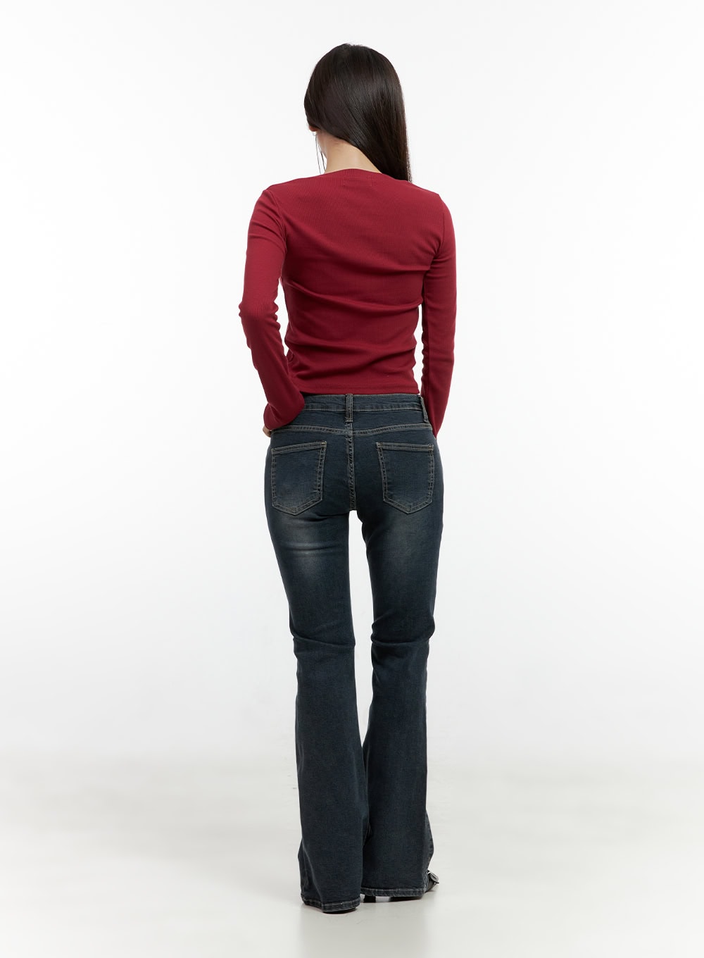 Ingrid Low-Rise Washed Flared Denim Jeans CN404