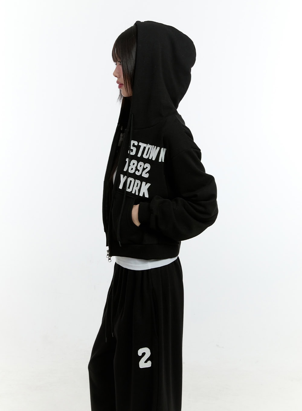 Embroidered Zip-Up Crop Hooded Jacket CF506