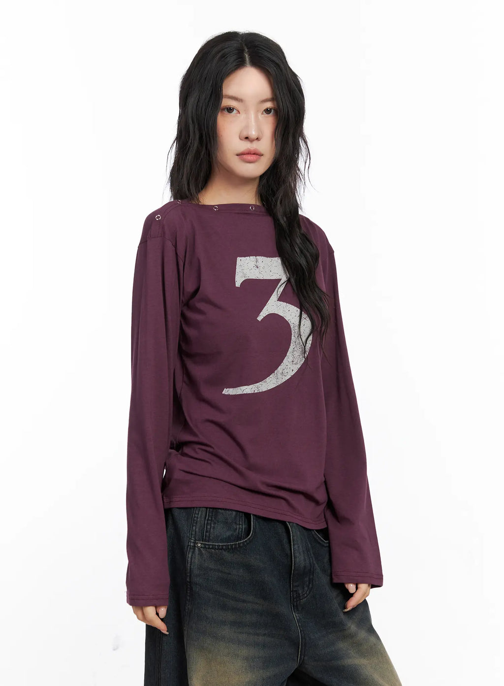 Eyelet Graphic Off-Shoulder Top CO507