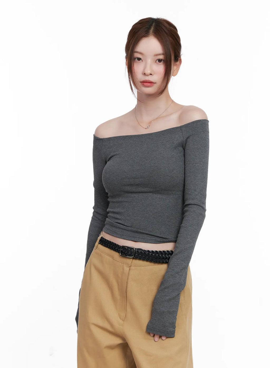 Ribbed Off-Shoulder Long Sleeve Top CG520