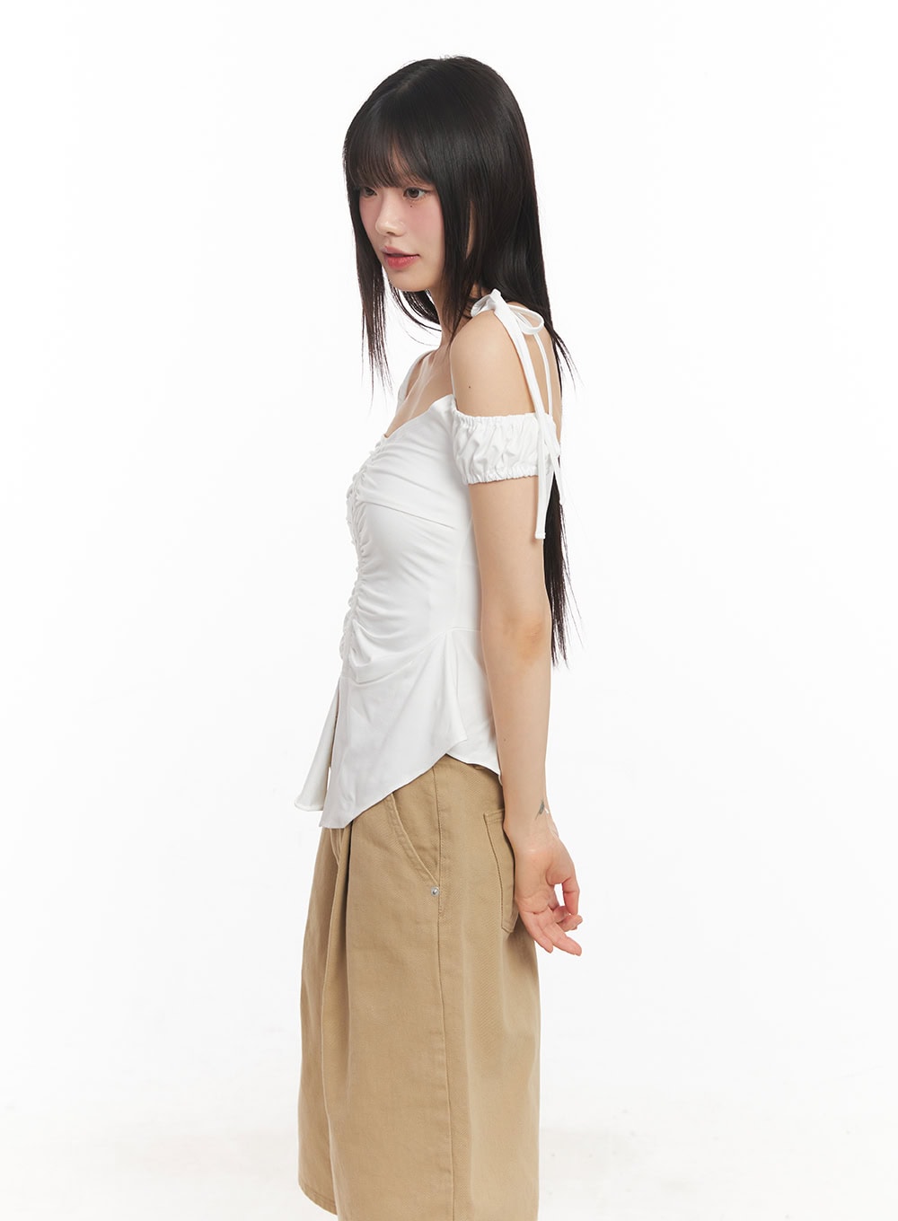 Shirred Off-Shoulder Puff-Sleeve Top CA523